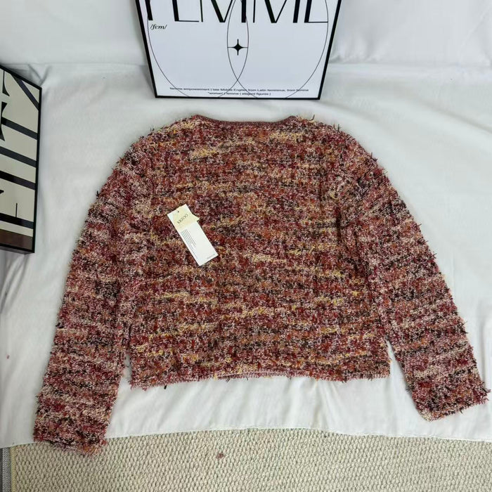 French-Style Round-Neck Long-Sleeve Cardigan