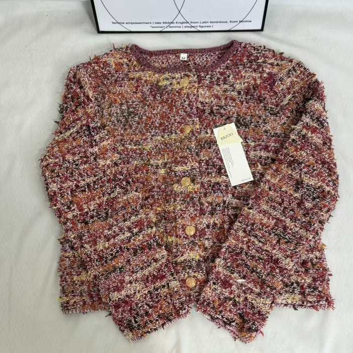 French-Style Round-Neck Long-Sleeve Cardigan