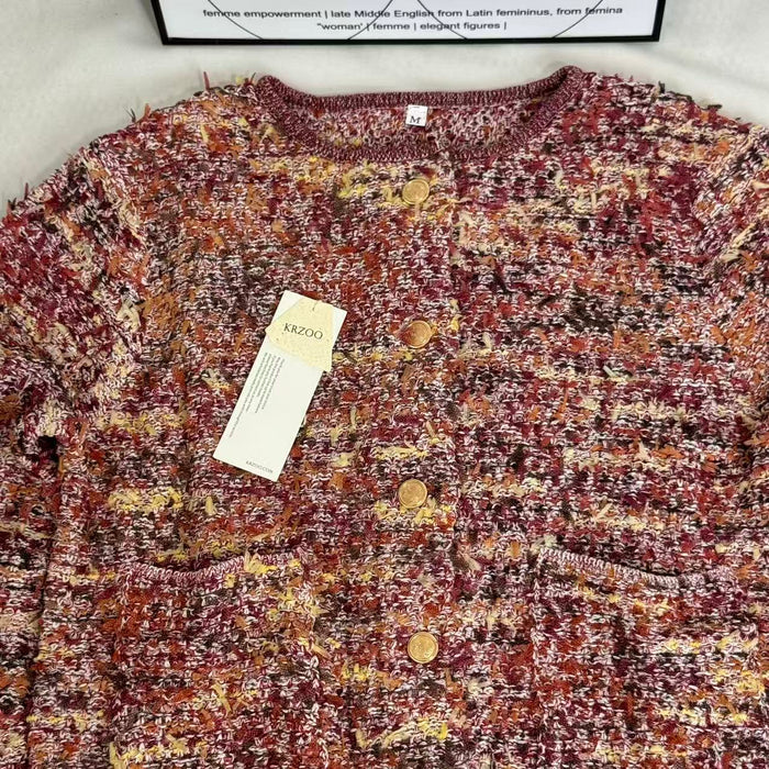 French-Style Round-Neck Long-Sleeve Cardigan