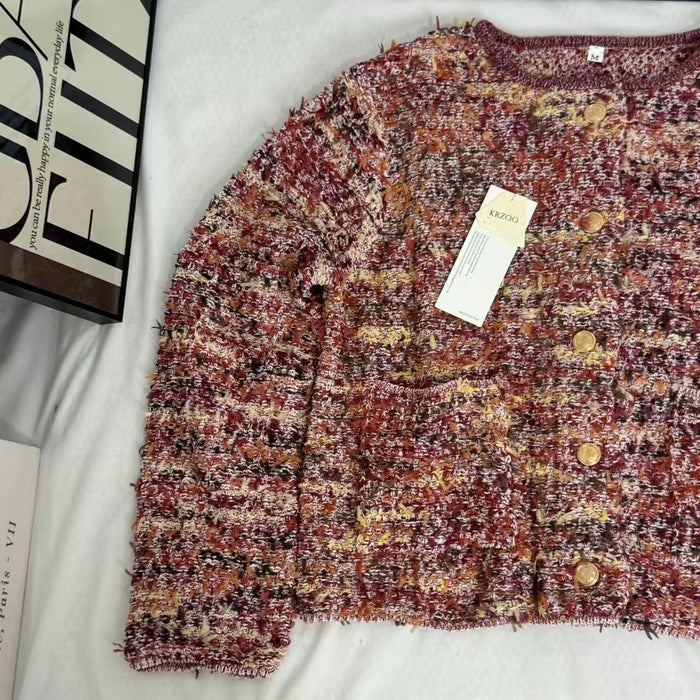 French-Style Round-Neck Long-Sleeve Cardigan