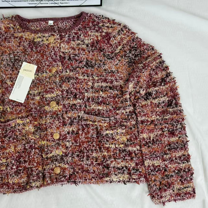 French-Style Round-Neck Long-Sleeve Cardigan