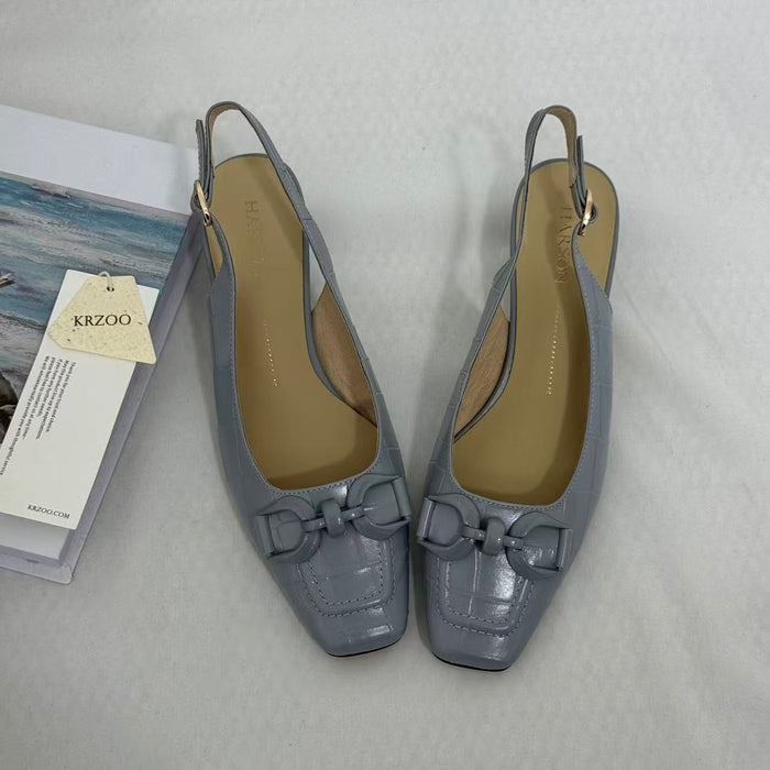 French-Style Square-Toe Block-Heel Slingbacks