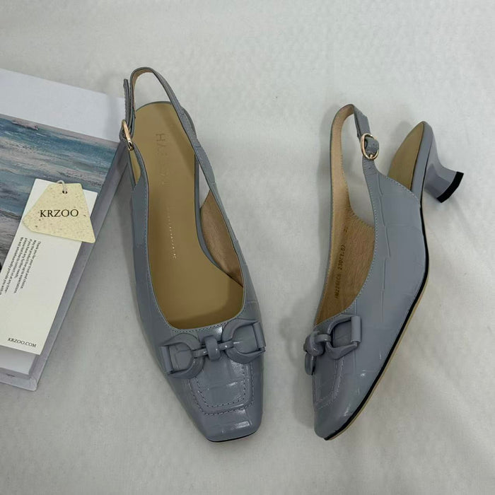 French-Style Square-Toe Block-Heel Slingbacks