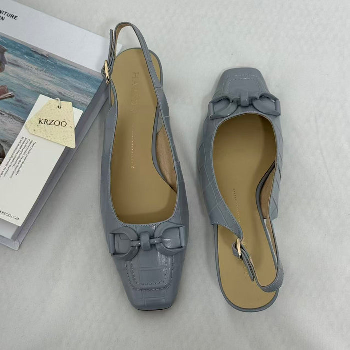 French-Style Square-Toe Block-Heel Slingbacks