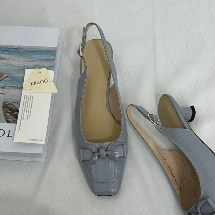 French-Style Square-Toe Block-Heel Slingbacks