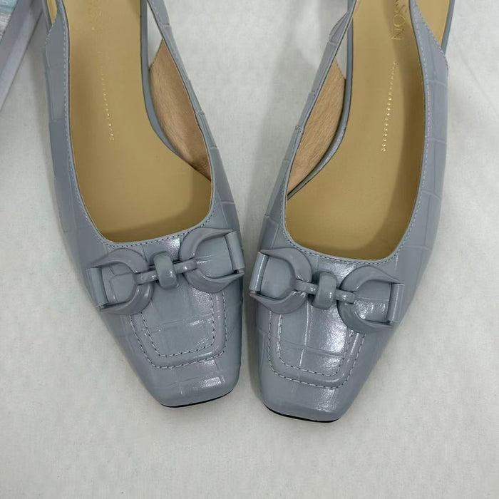 French-Style Square-Toe Block-Heel Slingbacks
