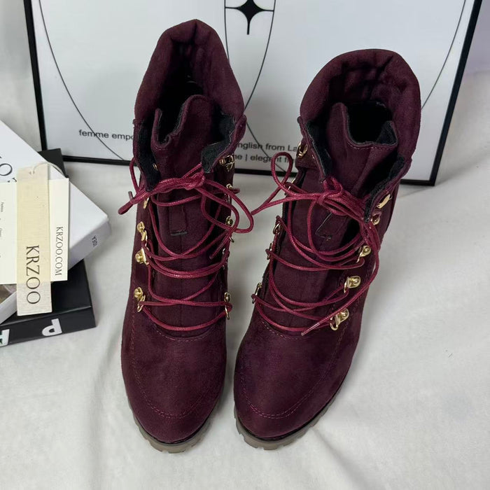Front lace-up buckle boots