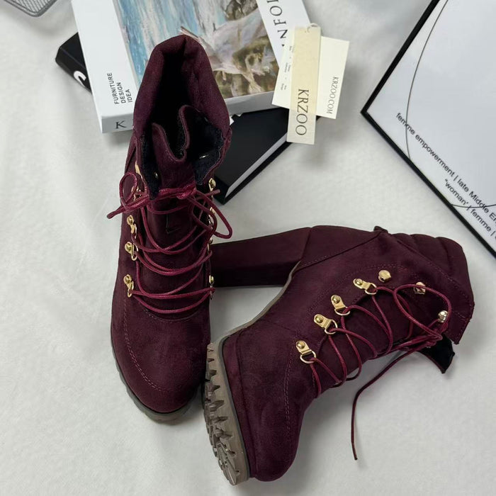 Front lace-up buckle boots