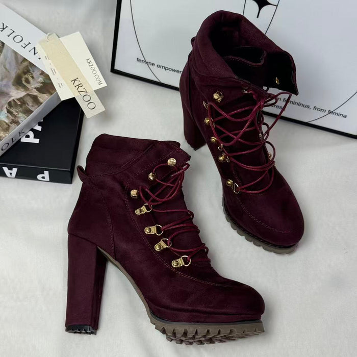 Front lace-up buckle boots