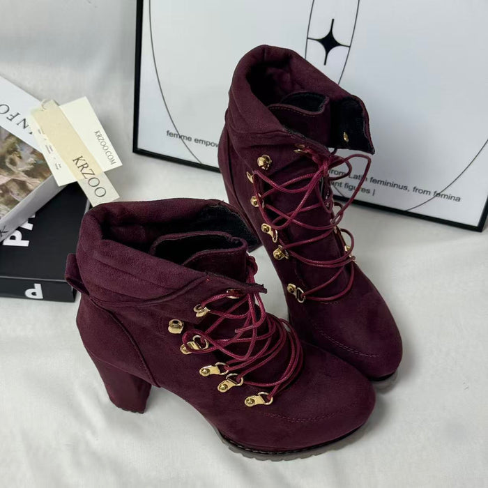 Front lace-up buckle boots