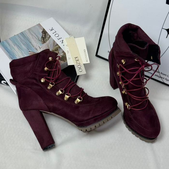 Front lace-up buckle boots