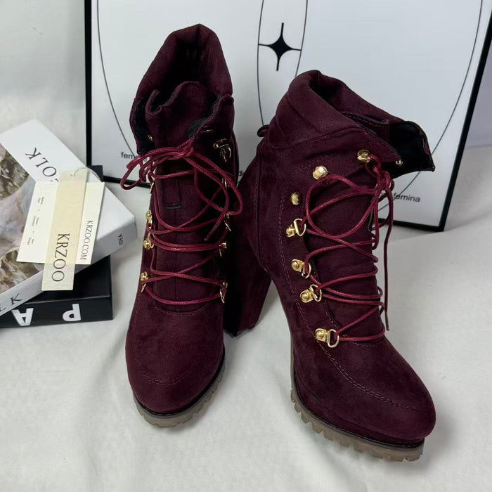 Front lace-up buckle boots