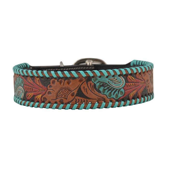 Full bloom Hand-Tooled Leather Dog Collar