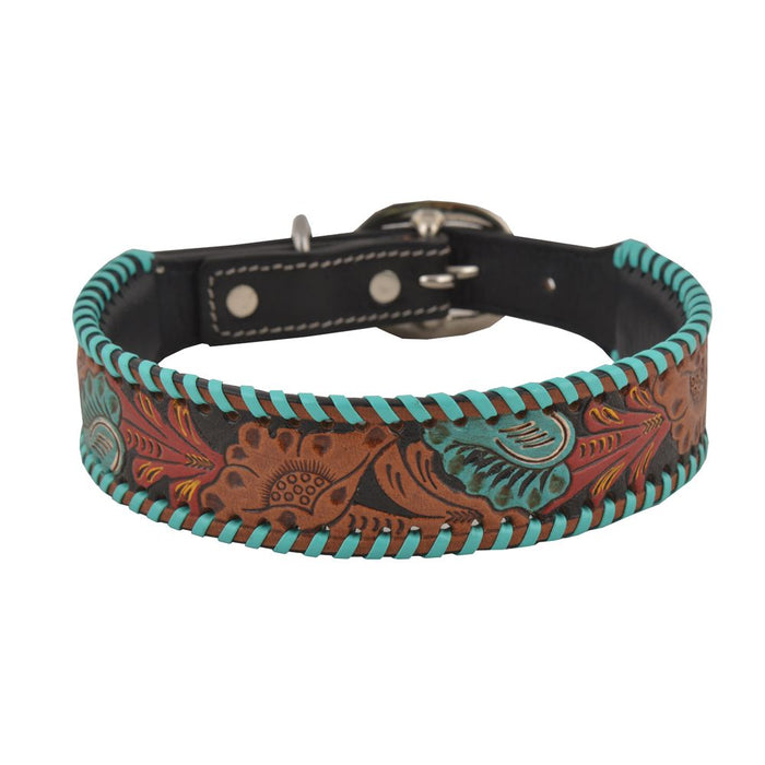 Full bloom Hand-Tooled Leather Dog Collar