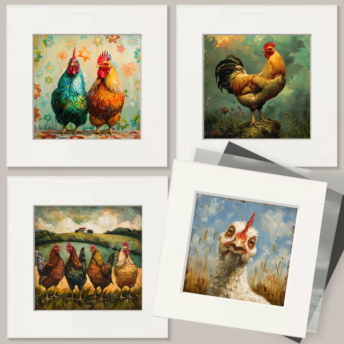 Funny Chicken in Sunglasses "8x8" Art Print