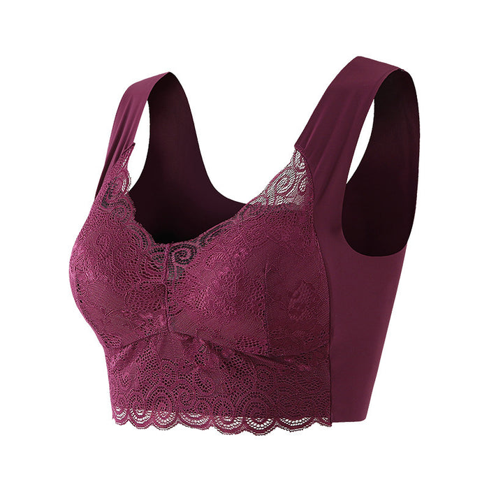 Gathered Thin Lace Large Size Sports Bra Without Wire