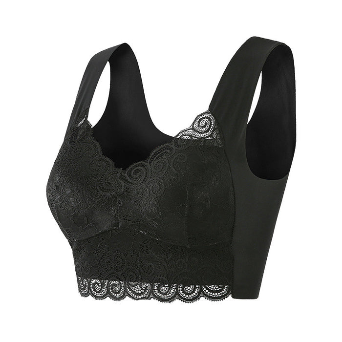 Gathered Thin Lace Large Size Sports Bra Without Wire