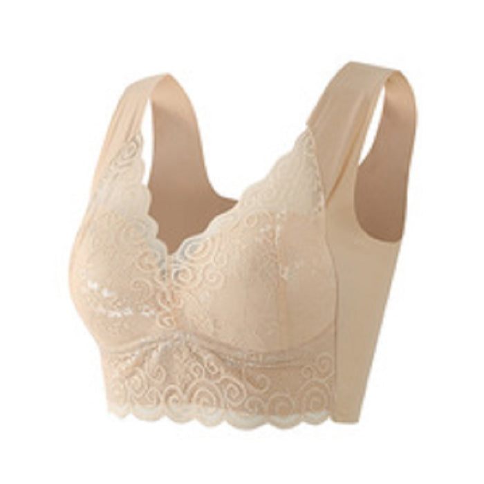 Gathered Thin Lace Large Size Sports Bra Without Wire