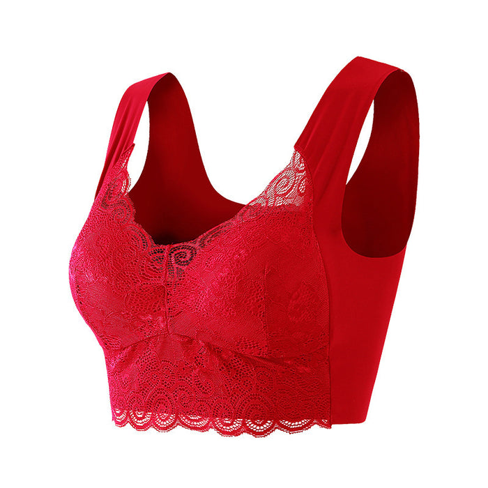 Gathered Thin Lace Large Size Sports Bra Without Wire