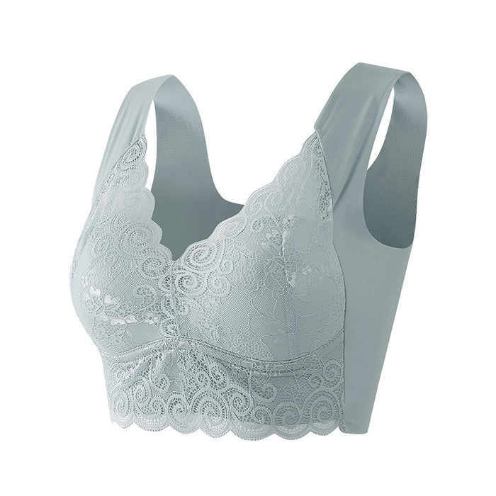 Gathered Thin Lace Large Size Sports Bra Without Wire