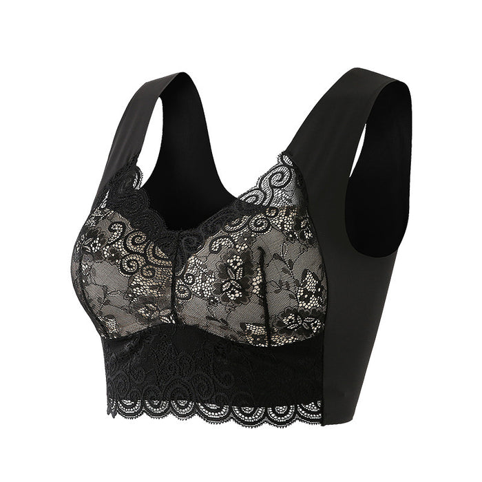 Gathered Thin Lace Large Size Sports Bra Without Wire