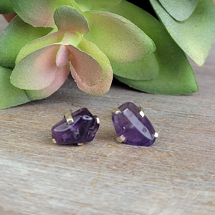 Gemstone Rough Prong sterling silver Stud Earrings-Assorted 5-10mm