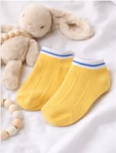 Girls Ankle Socks – Yellow Short Socks with White and Blue Trim