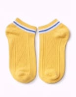 Girls Ankle Socks – Yellow Short Socks with White and Blue Trim