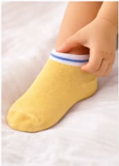 Girls Ankle Socks – Yellow Short Socks with White and Blue Trim