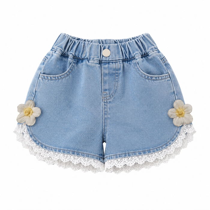 Girls Blue Denim Shorts with Lace and Flower Details – SHEIN Fast Delivery in 5 Days