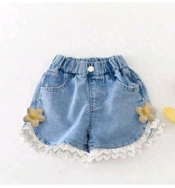 Girls Blue Denim Shorts with Lace and Flower Details – SHEIN Fast Delivery in 5 Days