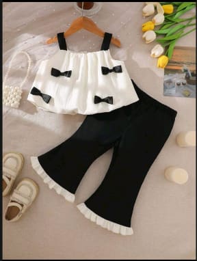 Girls Bow Detail Top and Flared Pants Set – SHEIN Fast Delivery in 5 Days