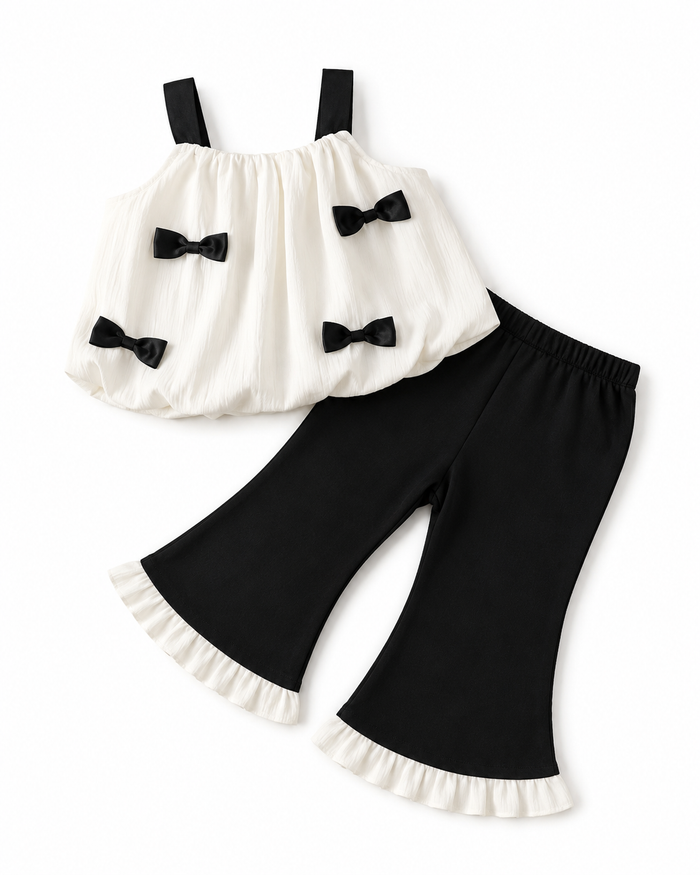Girls Bow Detail Top and Flared Pants Set – SHEIN Fast Delivery in 5 Days