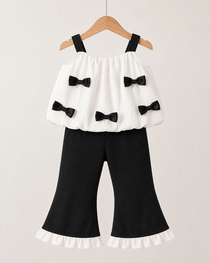 Girls Bow Detail Top and Flared Pants Set – SHEIN Fast Delivery in 5 Days