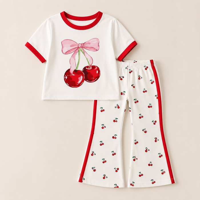 Girls Cherry T-Shirt and Flared Pants Set – SHEIN Fast Delivery in 5 Days