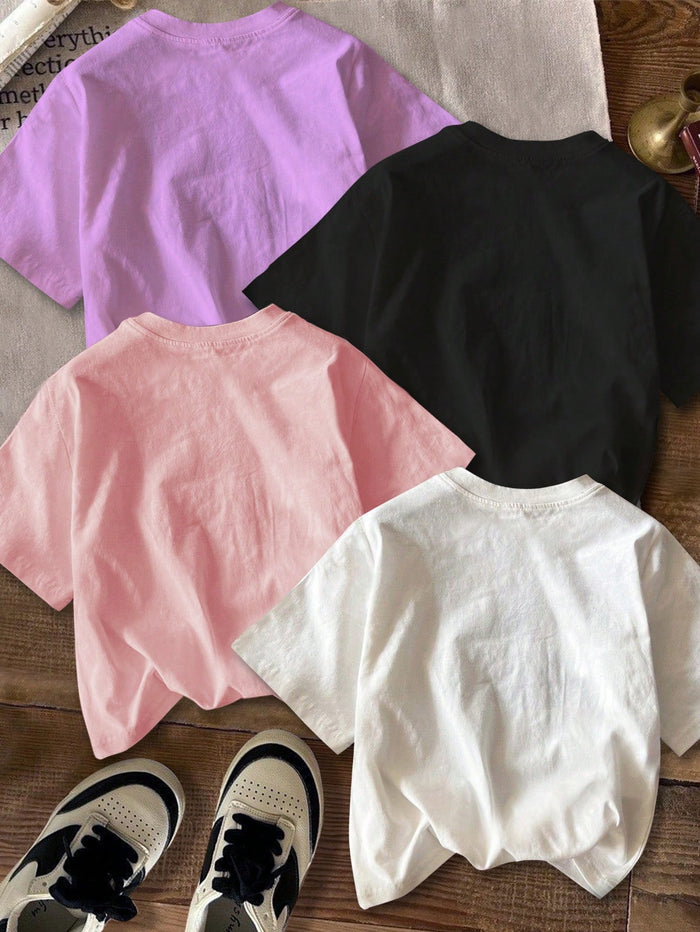 Girls Graphic T-Shirt Collection, Casual Short Sleeve Printed Tops with Cute Fashion Designs