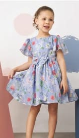 Girls Lavender Floral Bow Dress – Flutter Sleeve Summer Party Dress, Fast Delivery in 5 Days