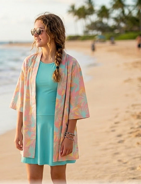 Girls Pastel Floral Beach Cover-Up Kimono – Lightweight Summer Cardigan, Fast Delivery in 5 Days