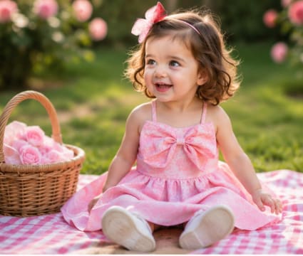 Girls Pink Sleeveless Bow Dress with Flared Skirt, 6–9 Months