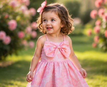 Girls Pink Sleeveless Bow Dress with Flared Skirt, 6–9 Months
