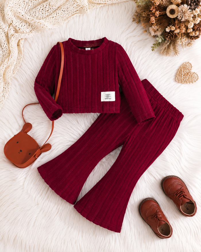Girls’ Red Ribbed Two-Piece Flared Pants Set – SHEIN Fast Delivery in 5 Days