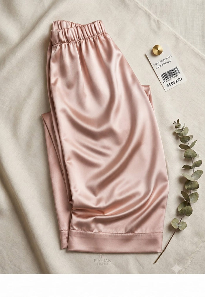 Girls Rose Gold Satin Jogger Pants – Soft Elastic Waist Lounge Pants, Fast Delivery in 5 Days