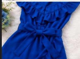 Girls Royal Blue Ruffle Wrap Dress with Waist Tie