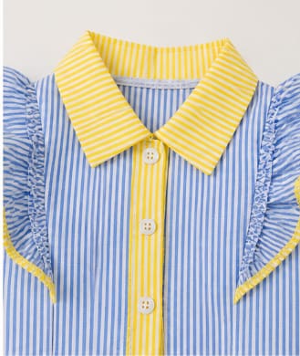 Girls Striped Ruffle Sleeve Blouse with Matching Bow Headband – Summer Cute Outfit Top