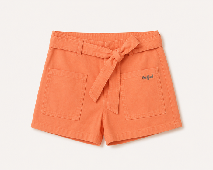 Girls Utility Shorts – Coral Belted Summer Shorts