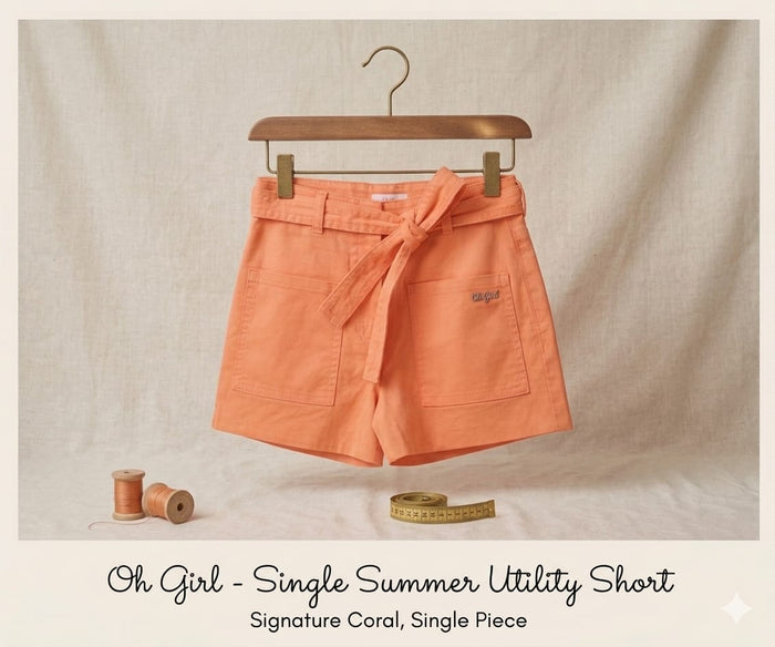 Girls Utility Shorts – Coral Belted Summer Shorts