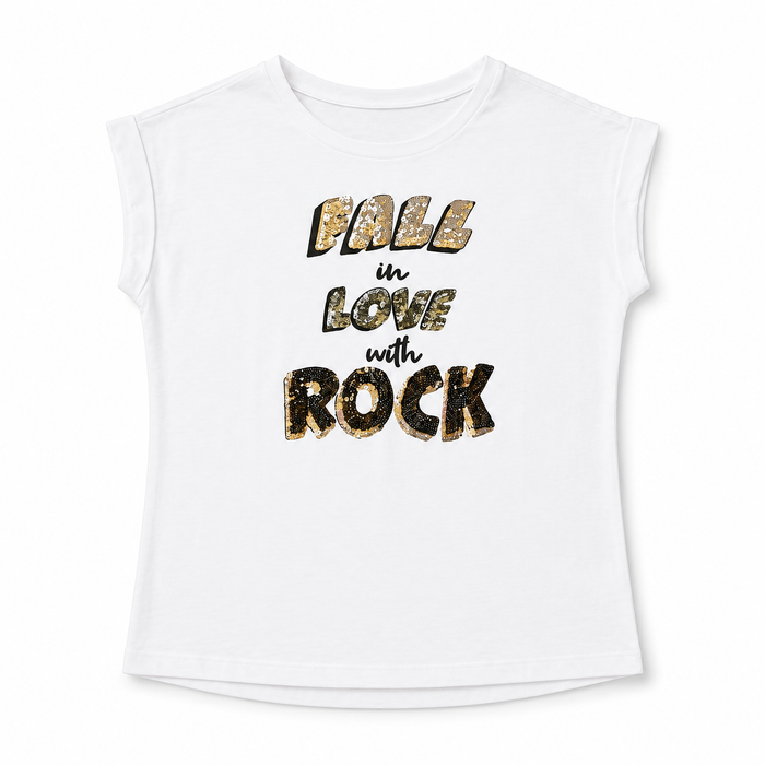 Girls White Graphic T-Shirt – Fall in Love with Rock