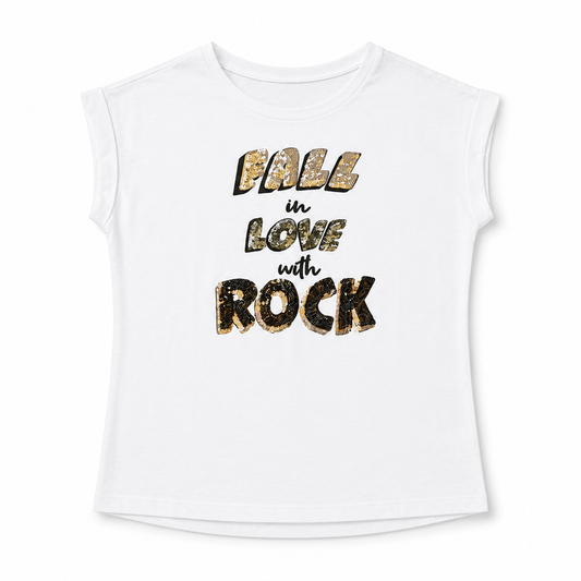 Girls White Graphic T-Shirt – Fall in Love with Rock