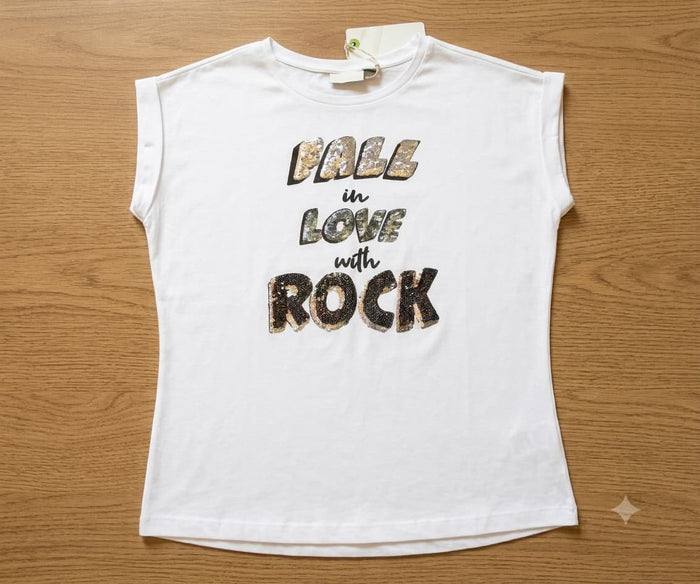 Girls White Graphic T-Shirt – Fall in Love with Rock