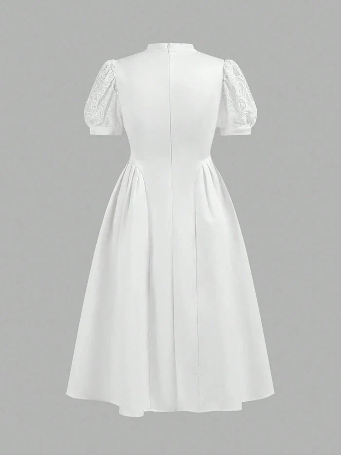 Girls’ White Lace Party Dress – Short Sleeve Princess Dress – Elegant Occasion Outfit for Kids